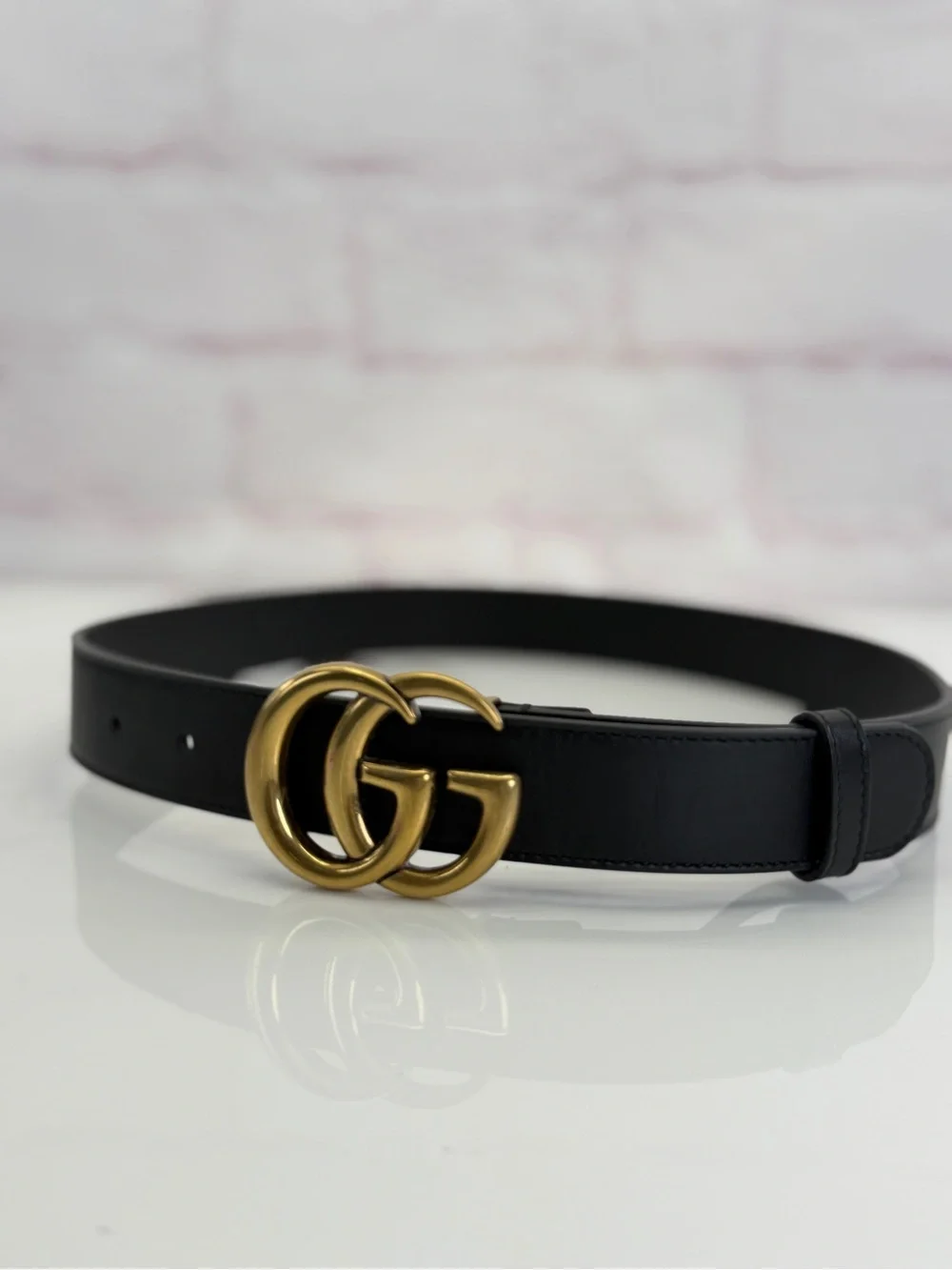Authentic Gucci Slim Leather Marmont Gg Double Unisex Belt Black 75/30 414516